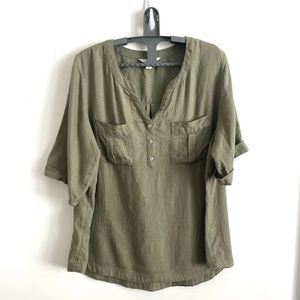 Croft & barrow linen olive green blouse size  L